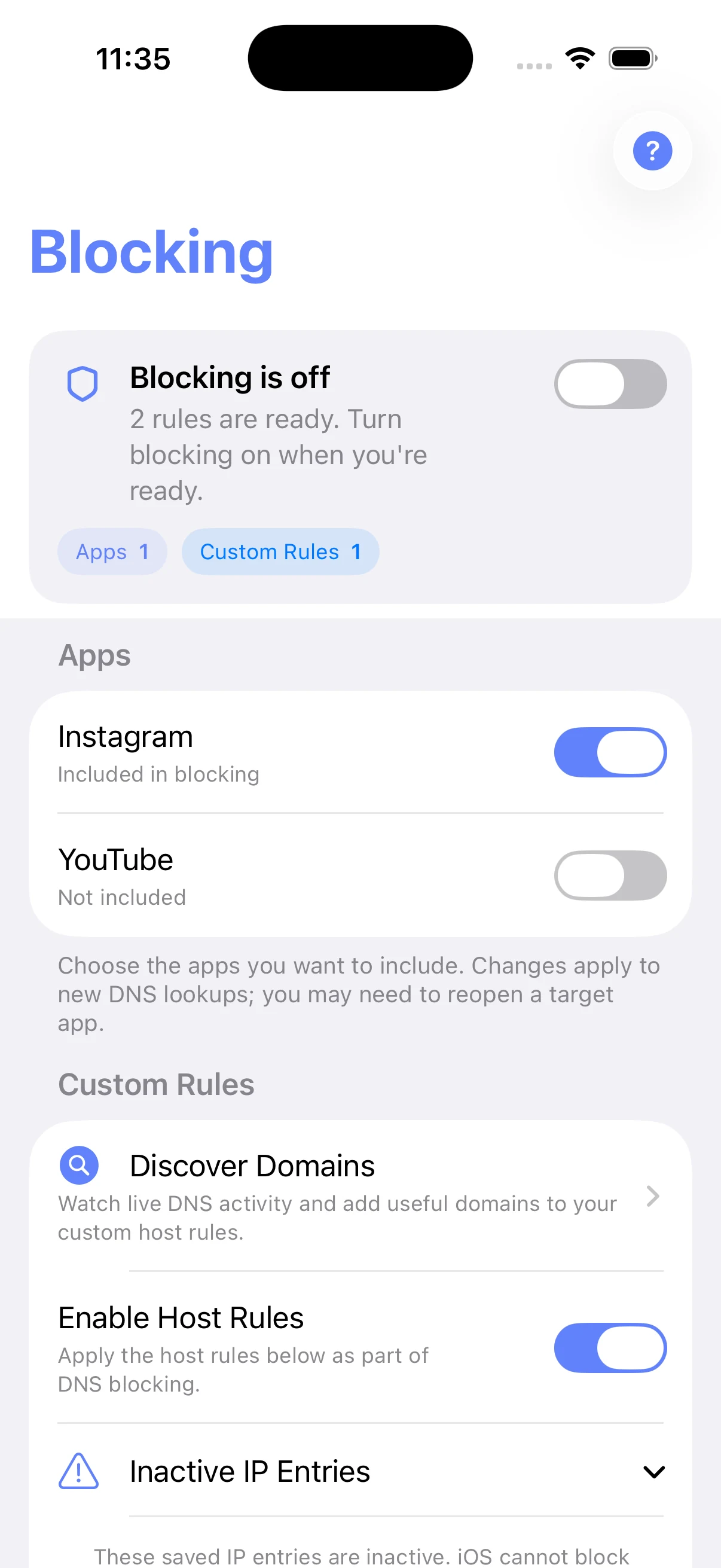 LetMeBe Blocking screen with Instagram included and blocking ready